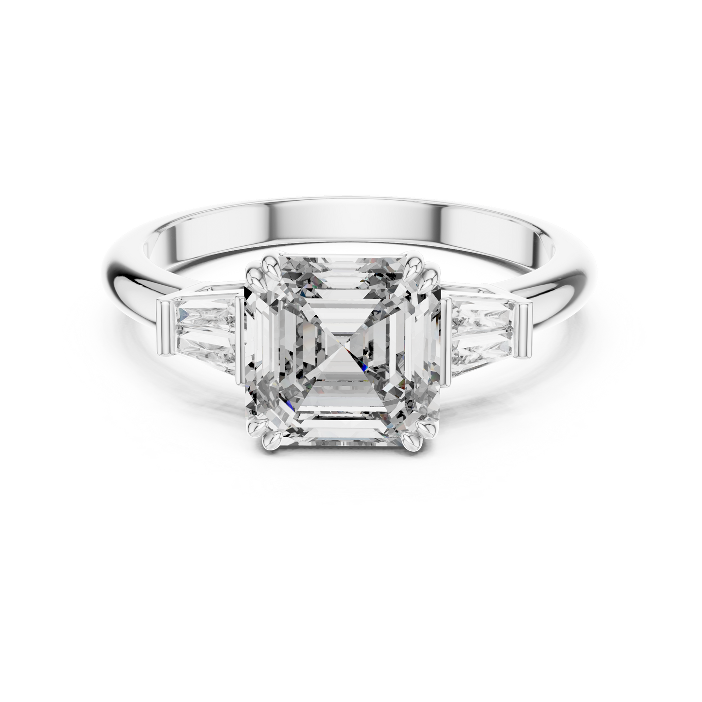 Emerald Cut Diamond Three Stone Engagement Ring in White Gold