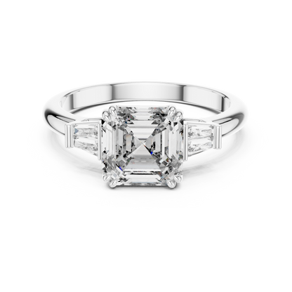 Emerald Cut Diamond Three Stone Engagement Ring in White Gold