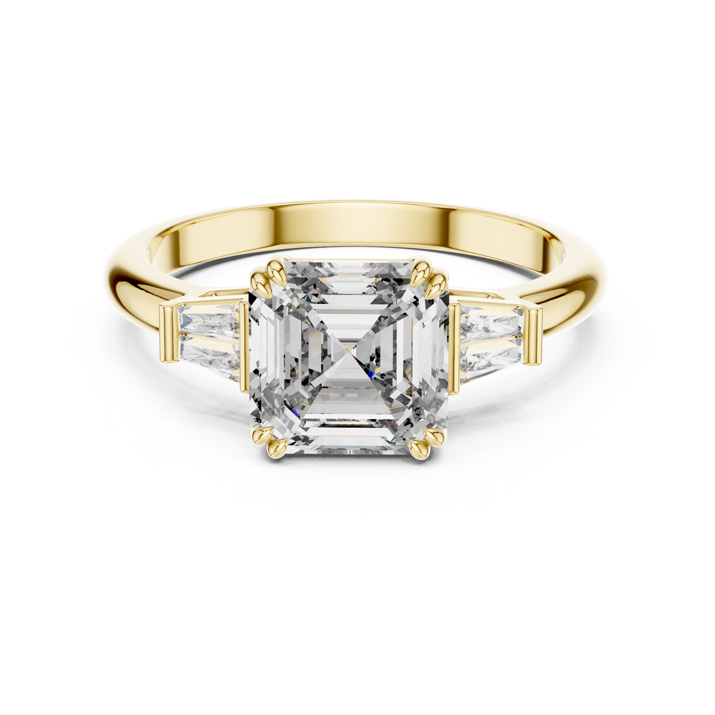 Emerald Cut Diamond Three Stone Engagement Ring in White Gold