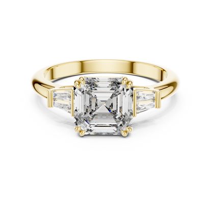 Emerald Cut Diamond Three Stone Engagement Ring in White Gold
