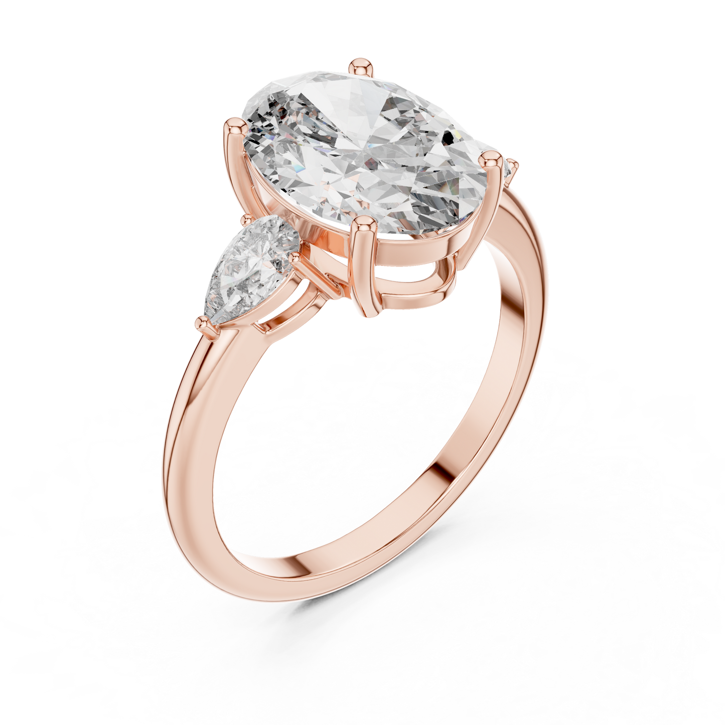 3.1CTW Oval and Pear Three-Stone Diamond Statement Ring in Yellow Gold