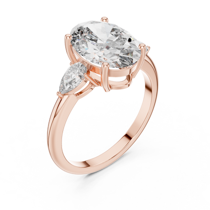 3.1CTW Oval and Pear Three-Stone Diamond Statement Ring in Yellow Gold