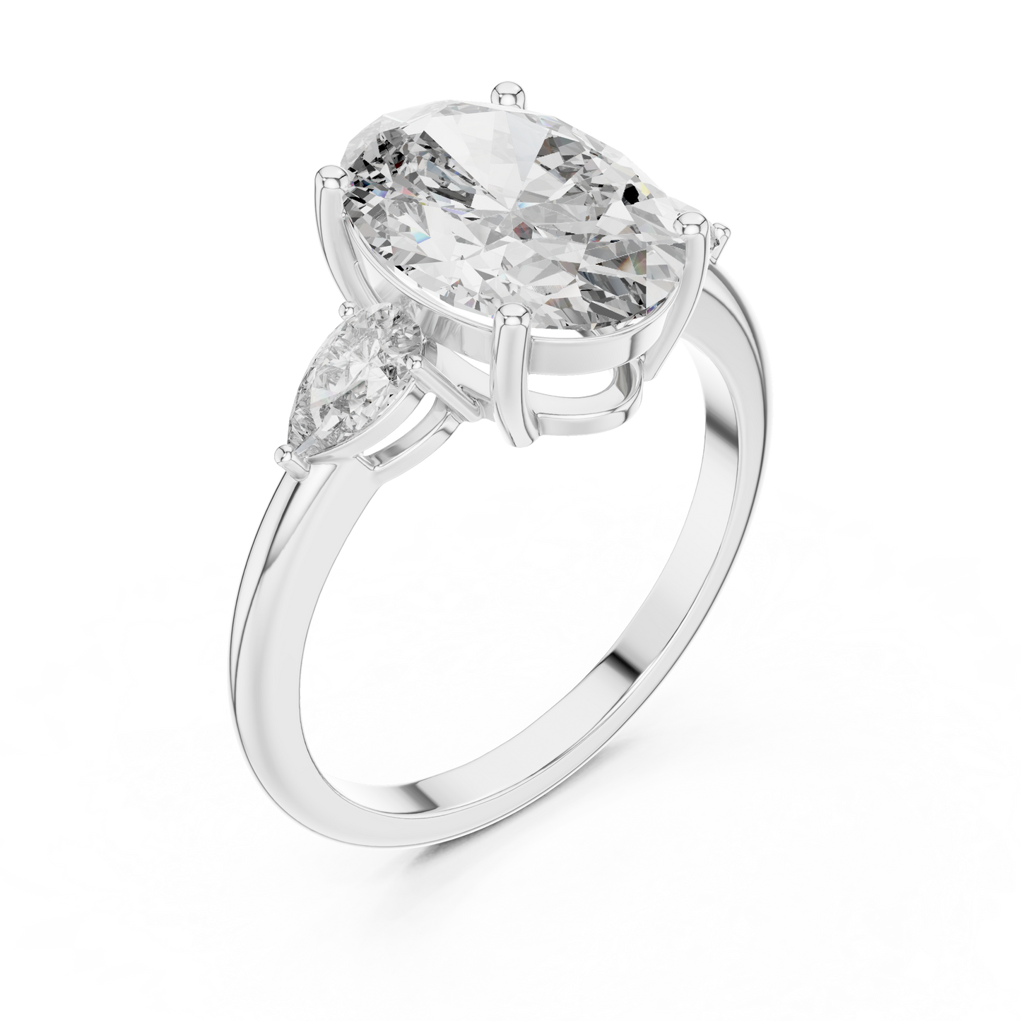 3.1CTW Oval and Pear Three-Stone Diamond Statement Ring in Yellow Gold