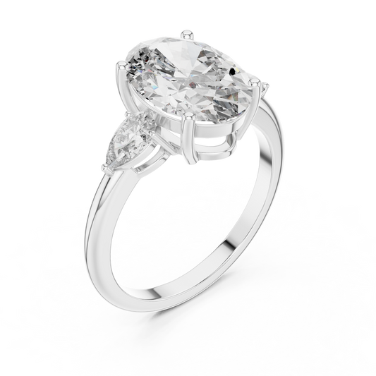 3.1CTW Oval and Pear Three-Stone Diamond Statement Ring in Yellow Gold