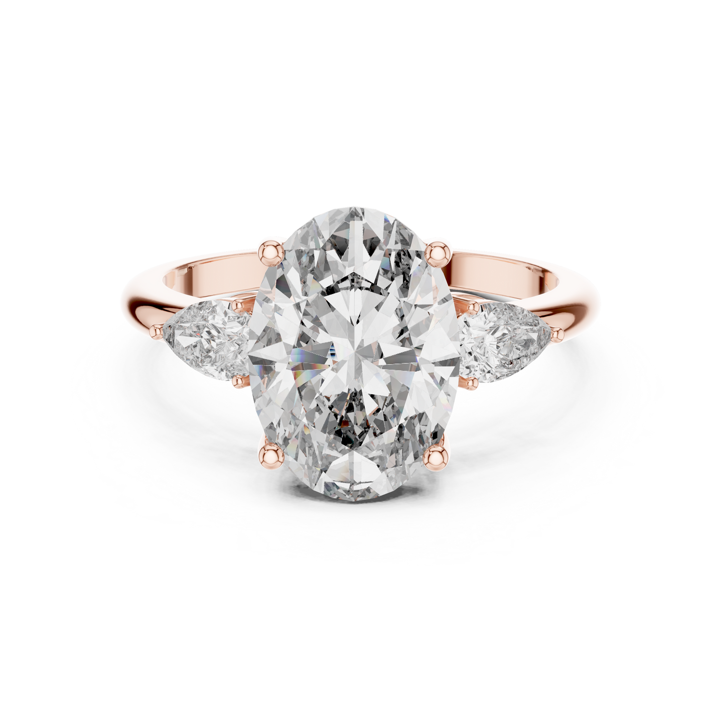 3.1CTW Oval and Pear Three-Stone Diamond Statement Ring in Yellow Gold