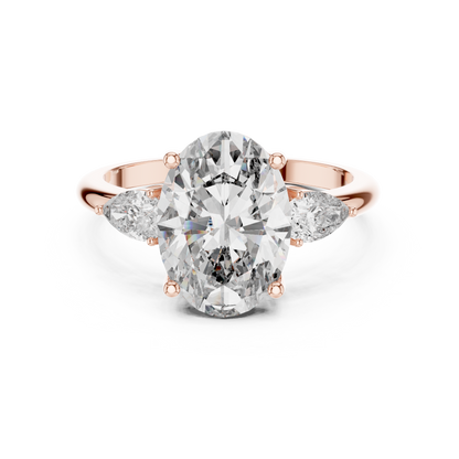 3.1CTW Oval and Pear Three-Stone Diamond Statement Ring in Yellow Gold