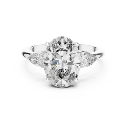 3.1CTW Oval and Pear Three-Stone Diamond Statement Ring in Yellow Gold