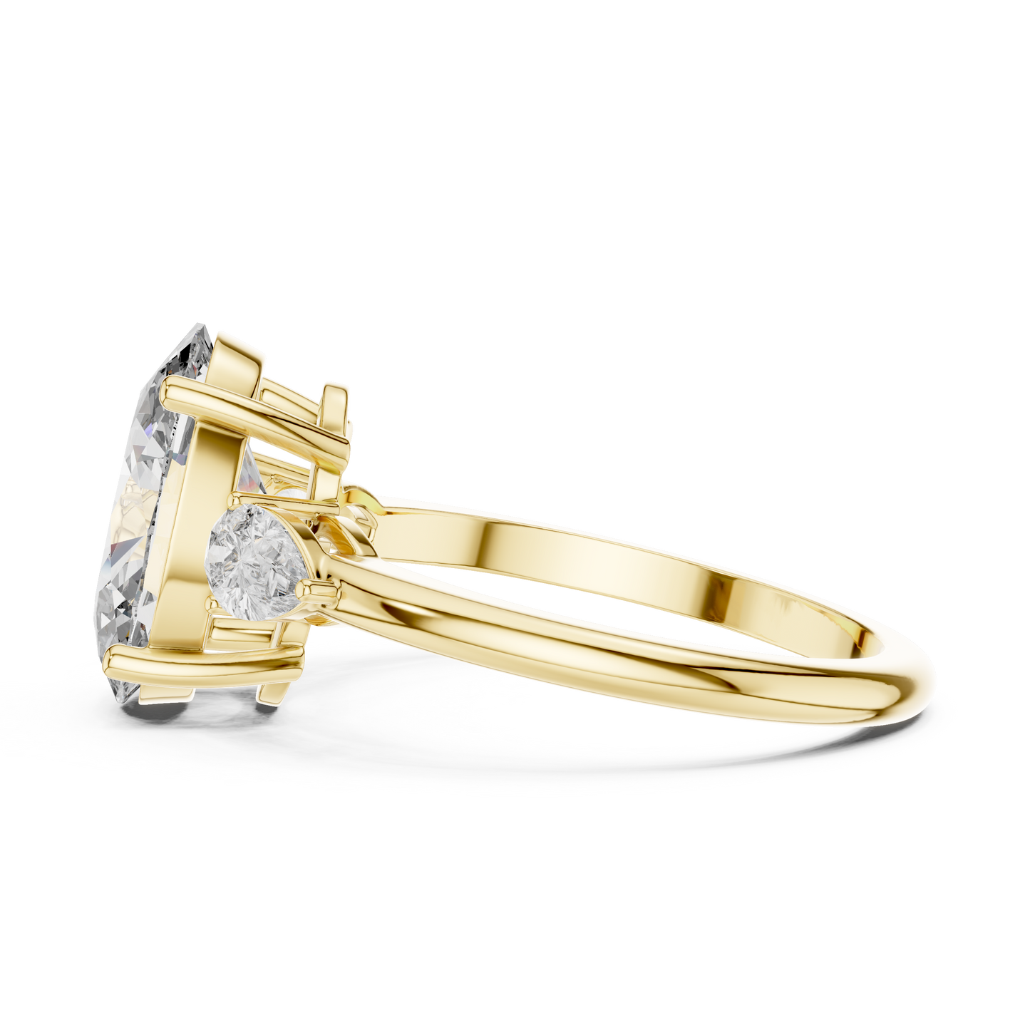 3.1CTW Oval and Pear Three-Stone Diamond Statement Ring in Yellow Gold