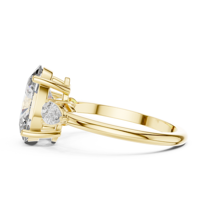 3.1CTW Oval and Pear Three-Stone Diamond Statement Ring in Yellow Gold