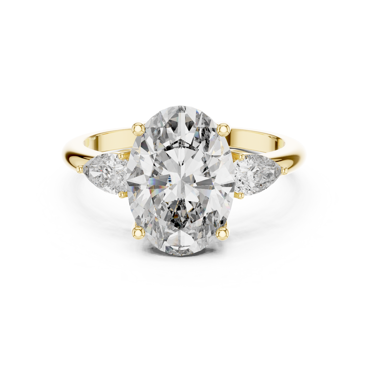 3.1CTW Oval and Pear Three-Stone Diamond Statement Ring in Yellow Gold