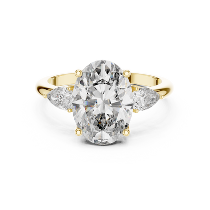 3.1CTW Oval and Pear Three-Stone Diamond Statement Ring in Yellow Gold