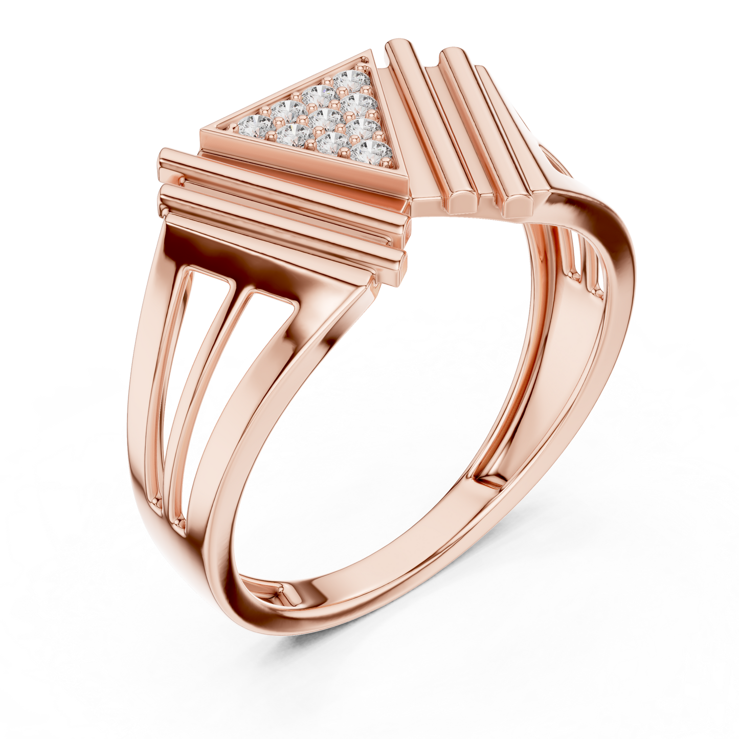 Geometric Triangle Diamond Statement Ring in Yellow Gold