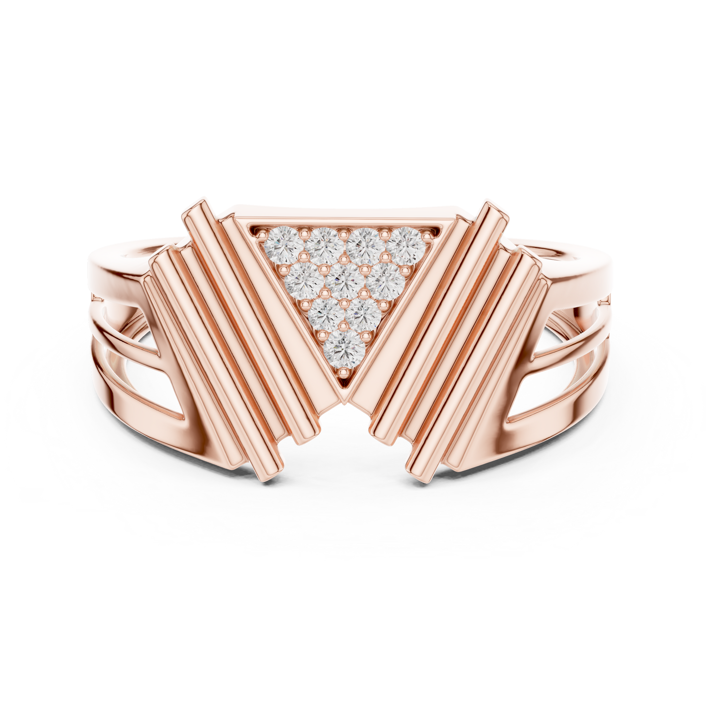 Geometric Triangle Diamond Statement Ring in Yellow Gold