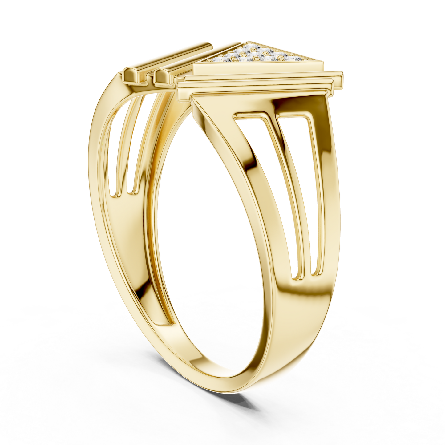 Geometric Triangle Diamond Statement Ring in Yellow Gold