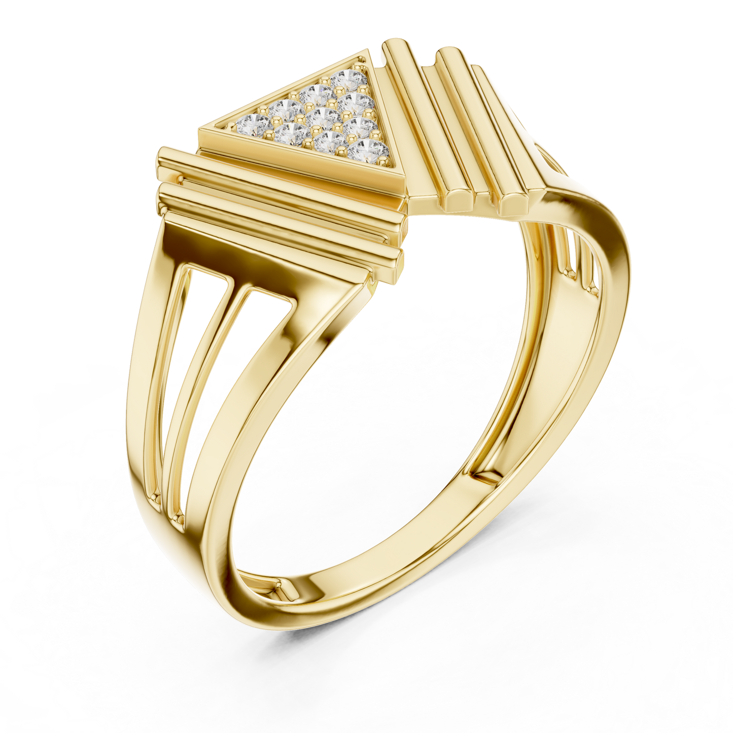 Geometric Triangle Diamond Statement Ring in Yellow Gold