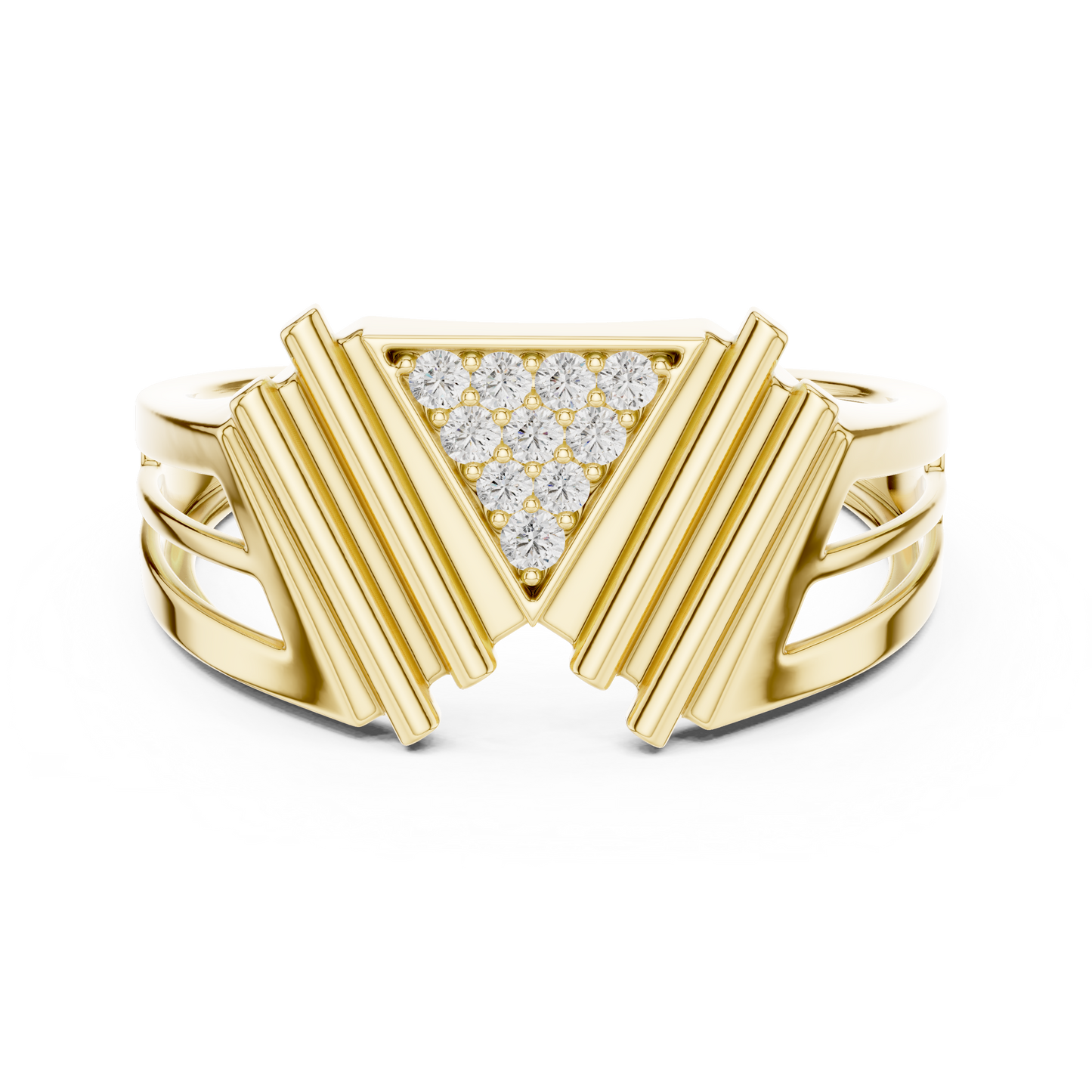 Geometric Triangle Diamond Statement Ring in Yellow Gold