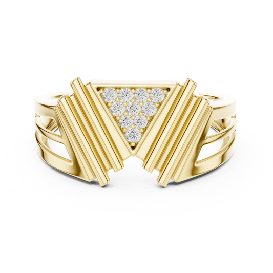 Geometric Triangle Diamond Statement Ring in Yellow Gold