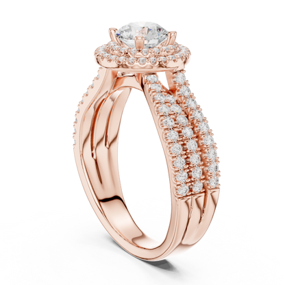 1.60ctw Round Diamond Double Halo Engagement Ring - Solid Gold