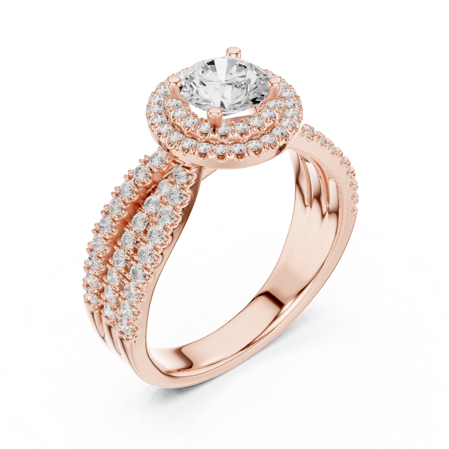 1.60ctw Round Diamond Double Halo Engagement Ring - Solid Gold