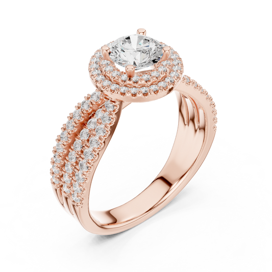 1.60 Carat Round Diamond Double Halo Engagement Ring - Solid Gold