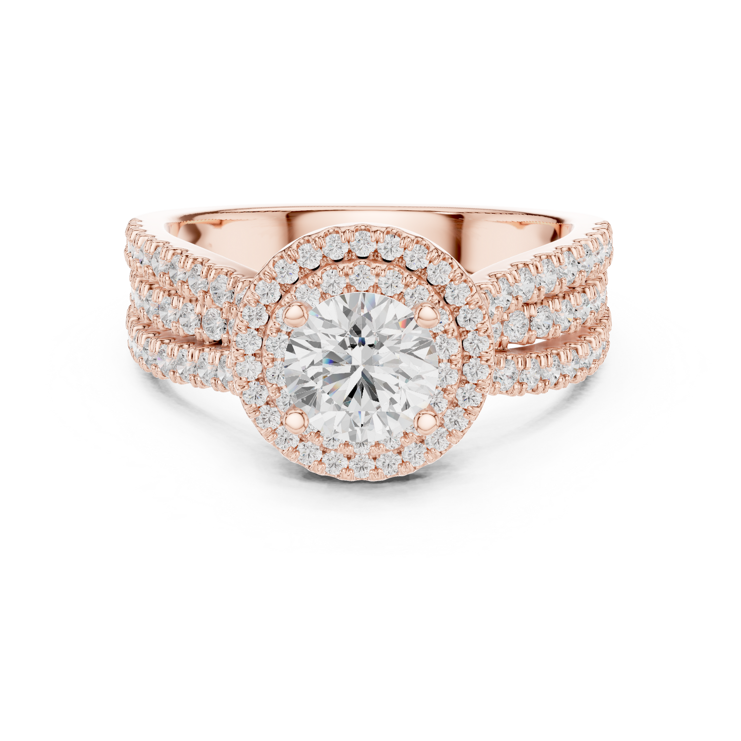 1.60ctw Round Diamond Double Halo Engagement Ring - Solid Gold