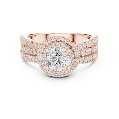1.60ctw Round Diamond Double Halo Ring Wide Triple Pavé Band - Solid Gold
