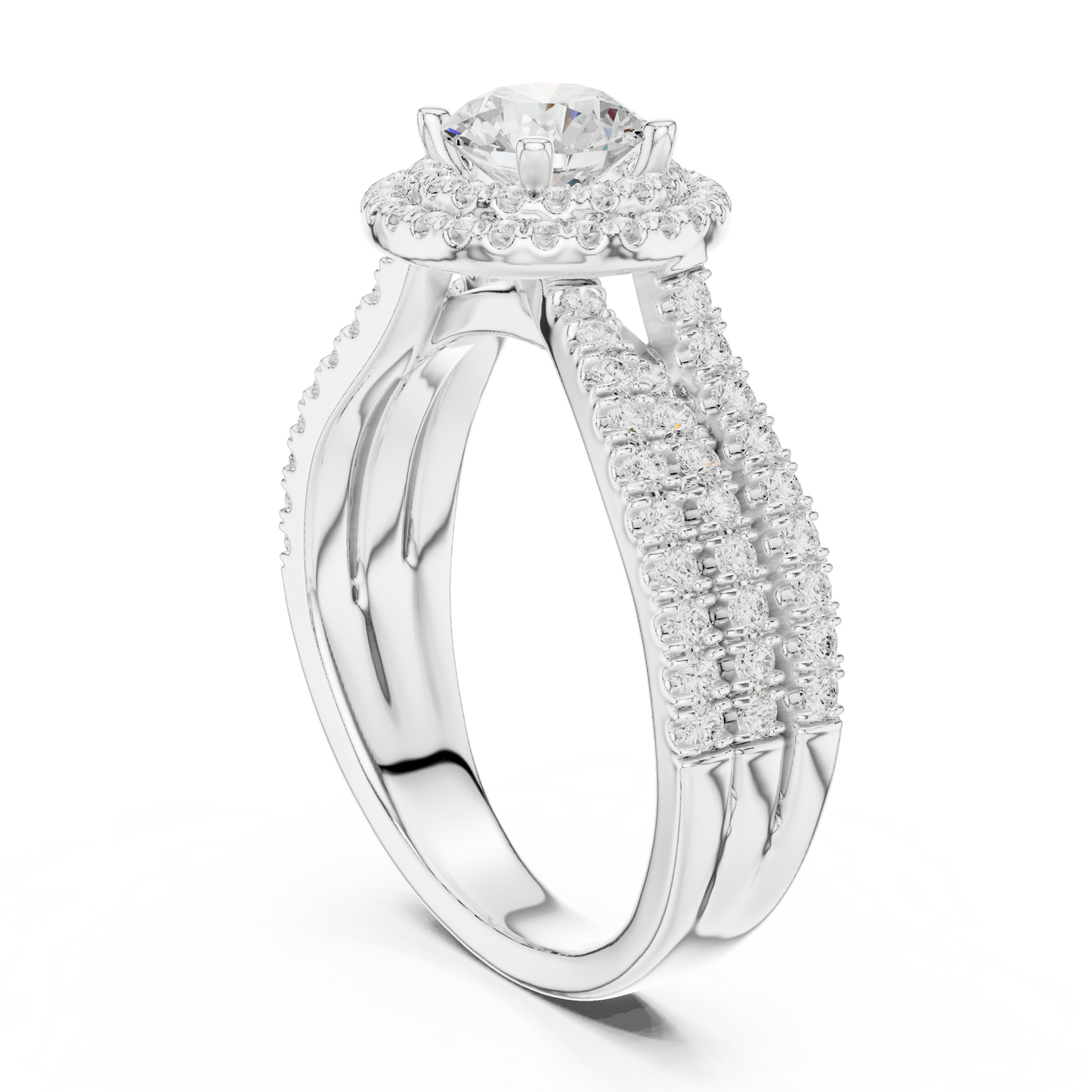 1.60ctw Round Diamond Double Halo Engagement Ring - Solid Gold