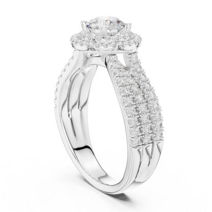 1.60ctw Round Diamond Double Halo Ring Wide Triple Pavé Band - Solid Gold