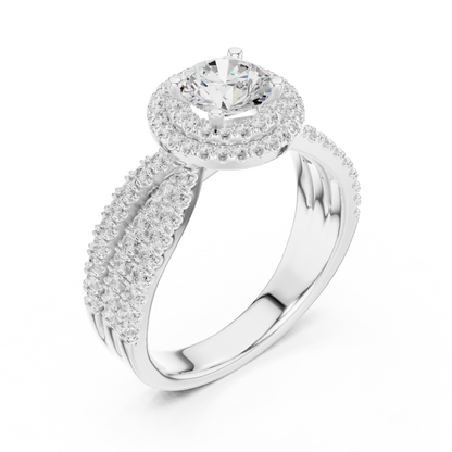 1.60ctw Round Diamond Double Halo Engagement Ring - Solid Gold
