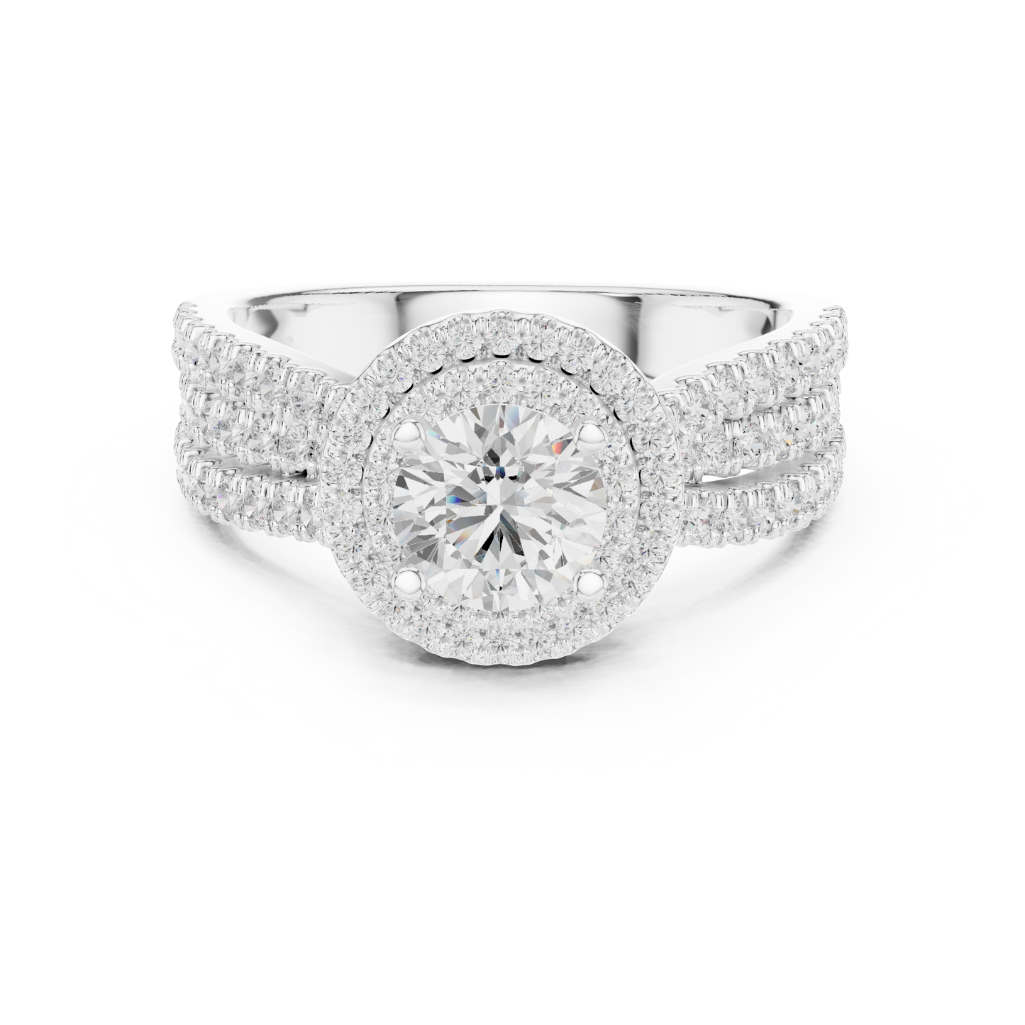 1.60ctw Round Diamond Double Halo Engagement Ring - Solid Gold