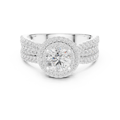 1.60ctw Round Diamond Double Halo Ring Wide Triple Pavé Band - Solid Gold
