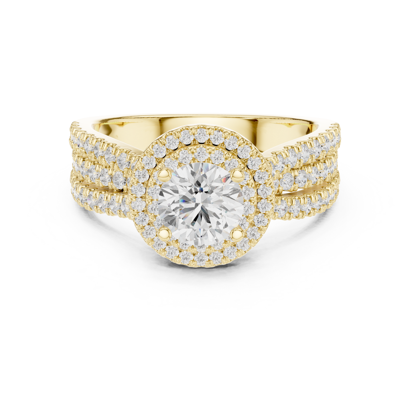 1.60ctw Round Diamond Double Halo Engagement Ring - Solid Gold