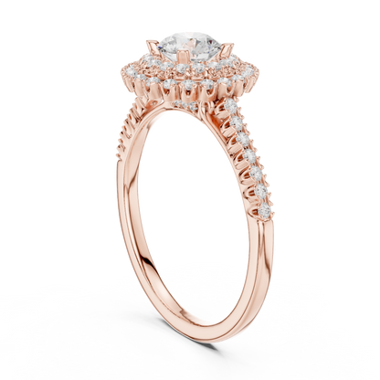 1.03ctw Round Diamond Double Halo Engagement Ring - Solid Gold