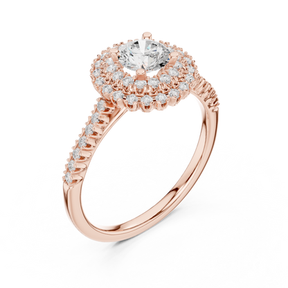 1.03ctw Round Diamond Double Halo Engagement Ring - Solid Gold