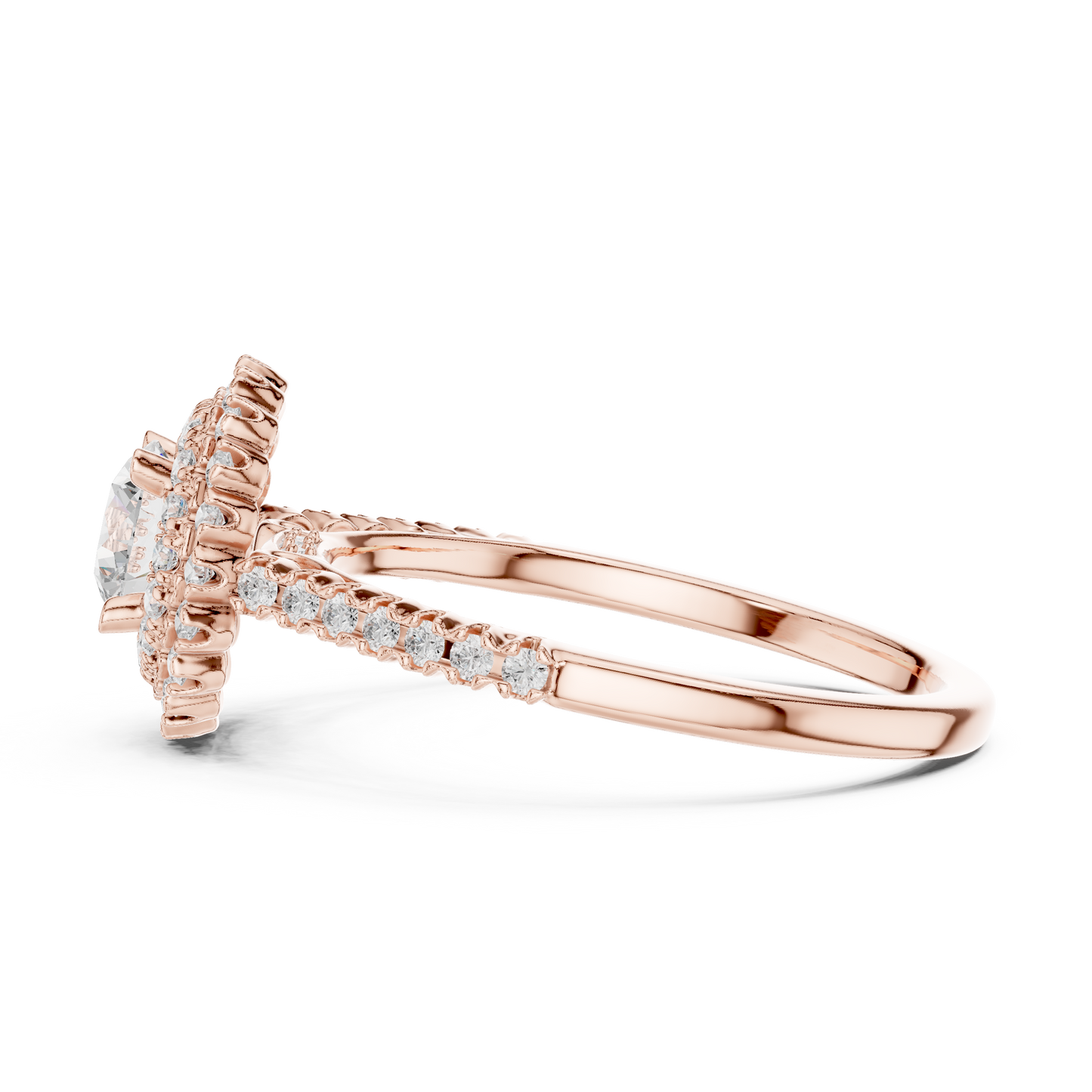 1.03ctw Round Diamond Double Halo Engagement Ring - Solid Gold