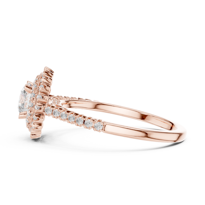 1.03ctw Round Diamond Double Halo Engagement Ring - Solid Gold