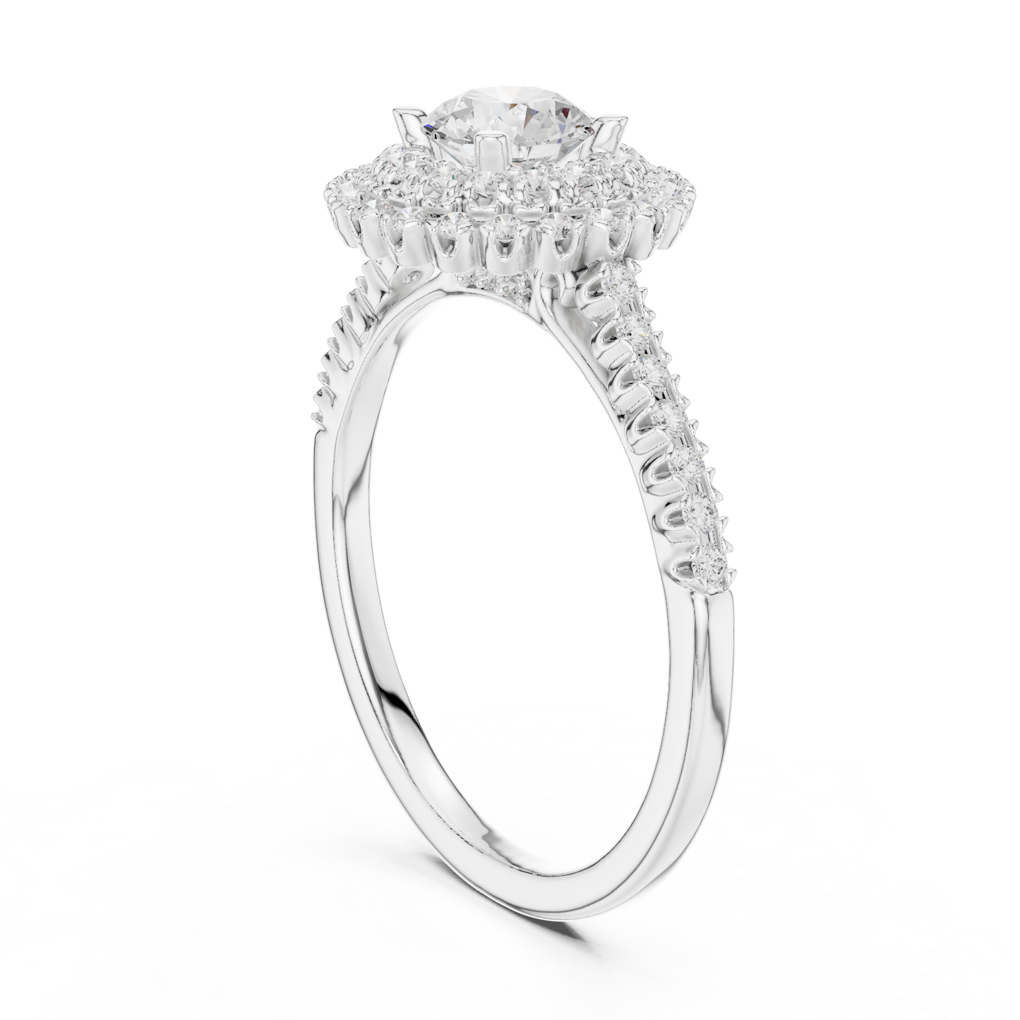 1.03ctw Round Diamond Double Halo Engagement Ring - Solid Gold