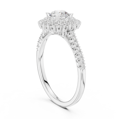 1.03ctw Round Diamond Double Halo Engagement Ring - Solid Gold