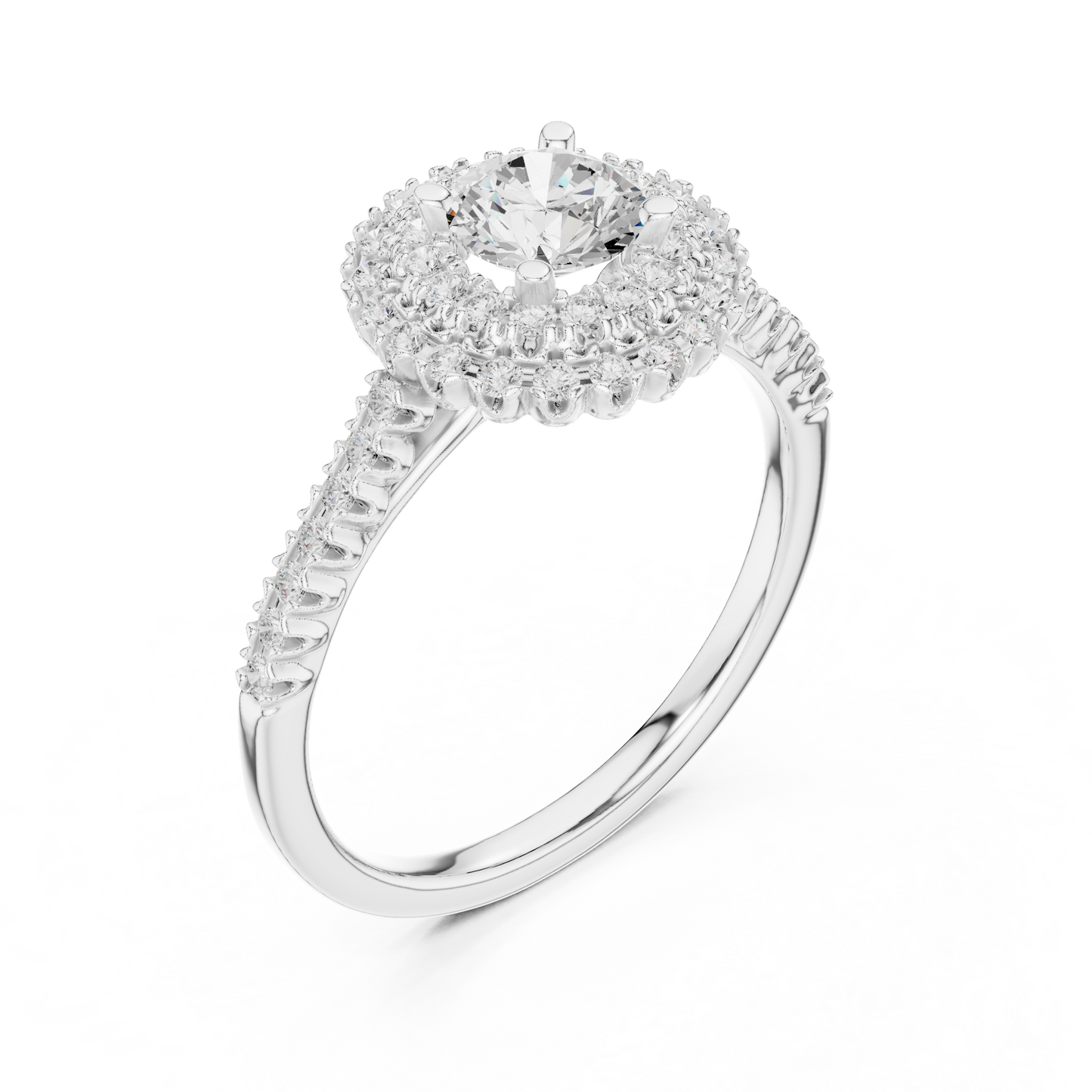1.03ctw Round Diamond Double Halo Engagement Ring - Solid Gold