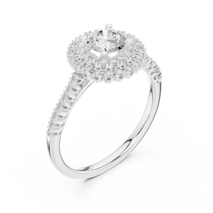 1.03ctw Round Diamond Double Halo Engagement Ring - Solid Gold
