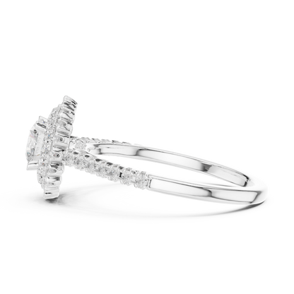 1.03ctw Round Diamond Double Halo Engagement Ring - Solid Gold