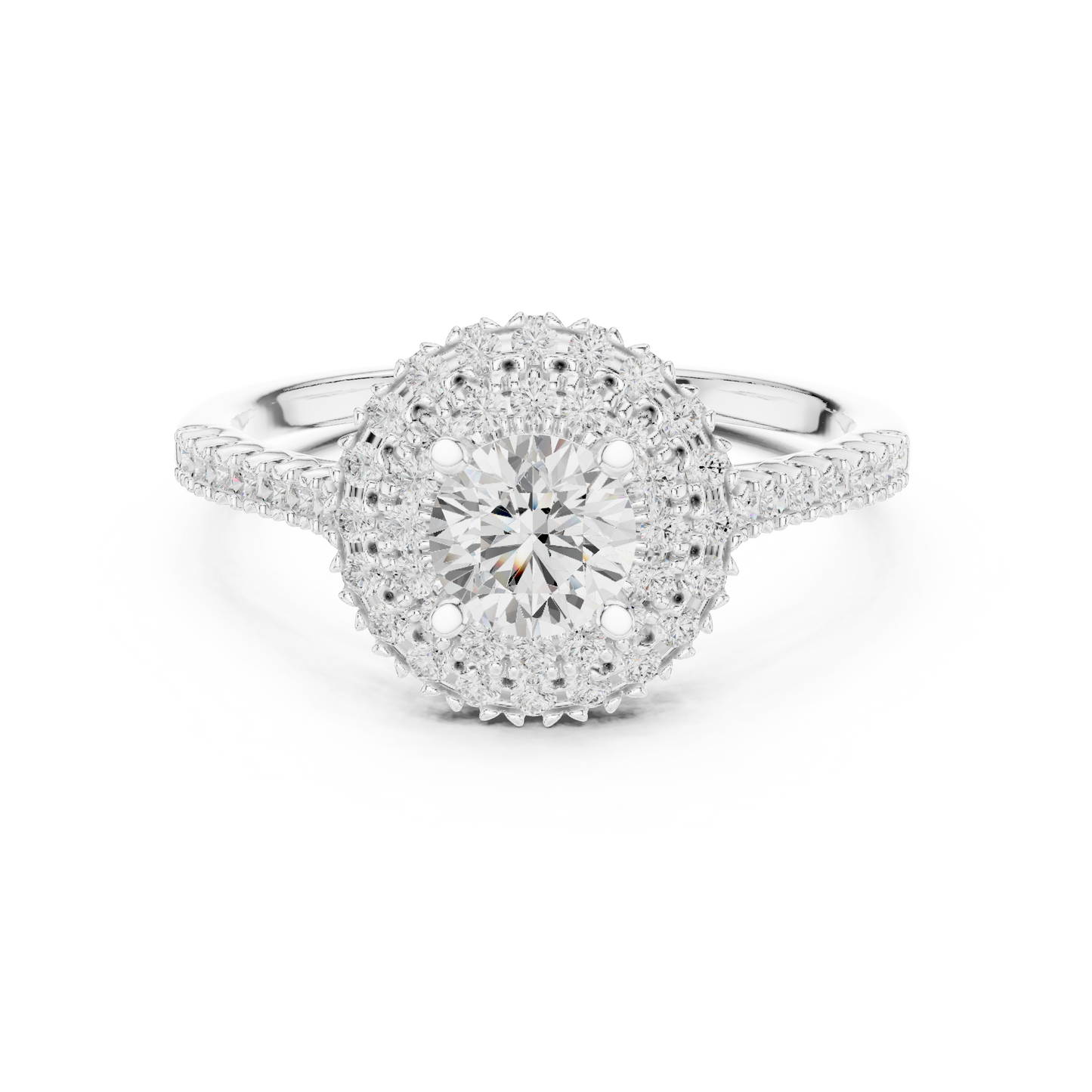 1.03ctw Round Diamond Double Halo Engagement Ring - Solid Gold