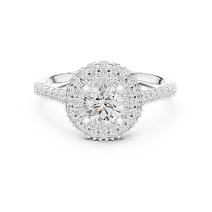 1.03ctw Round Diamond Double Halo Engagement Ring - Solid Gold