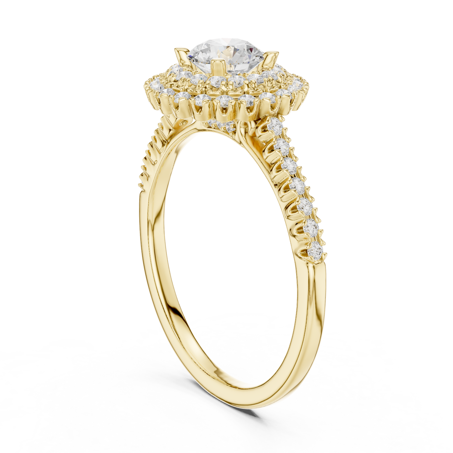 1.03ctw Round Diamond Double Halo Engagement Ring - Solid Gold