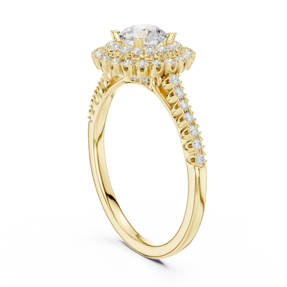 1.03ctw Round Diamond Double Halo Engagement Ring - Solid Gold
