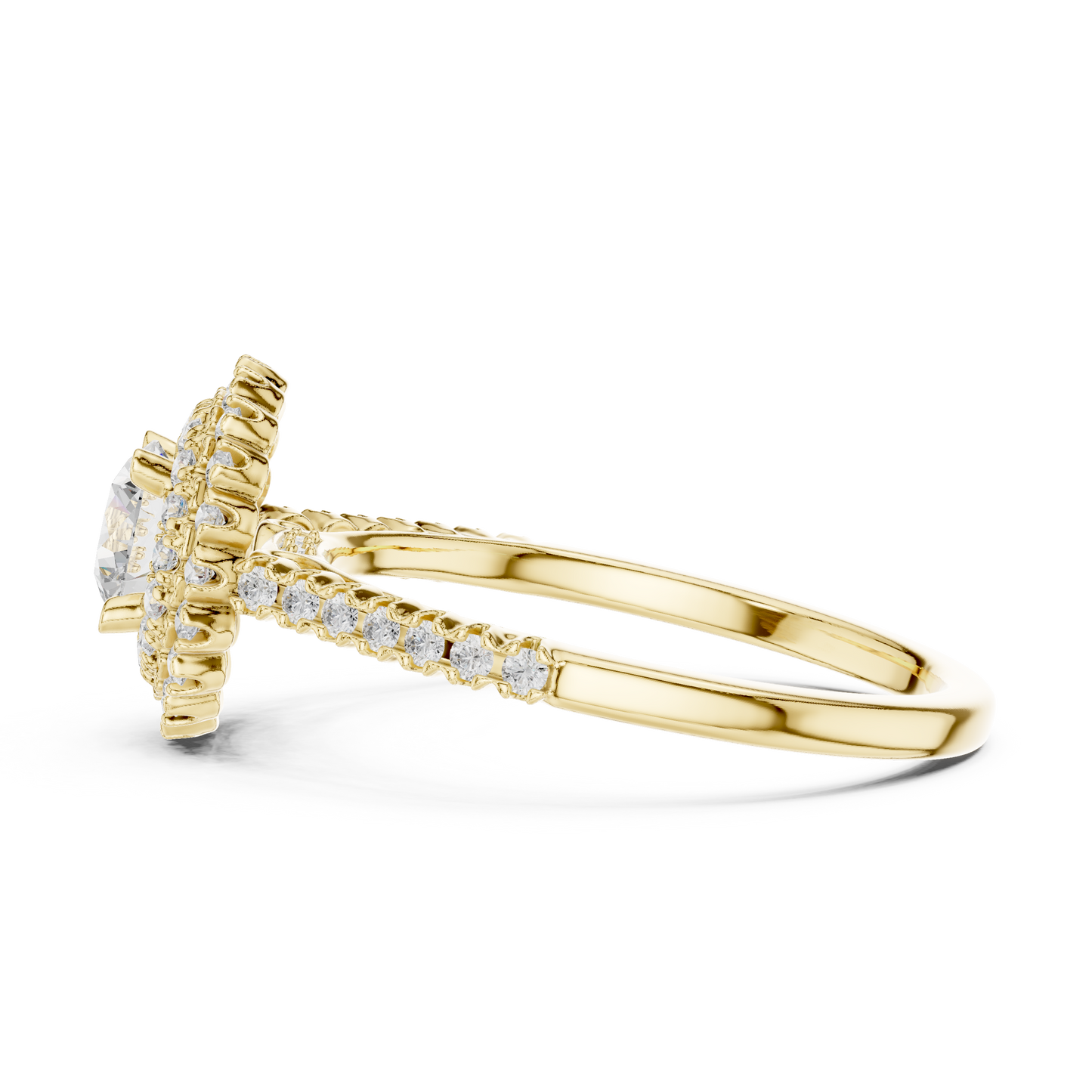 1.03ctw Round Diamond Double Halo Engagement Ring - Solid Gold
