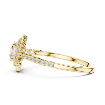 1.03ctw Round Diamond Double Halo Engagement Ring - Solid Gold