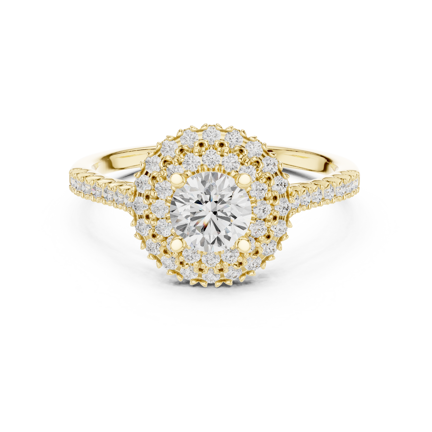 1.03ctw Round Diamond Double Halo Engagement Ring - Solid Gold
