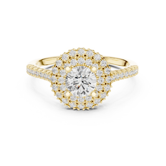 1.03 Carat Round Diamond Double Halo Engagement Ring - Solid Gold