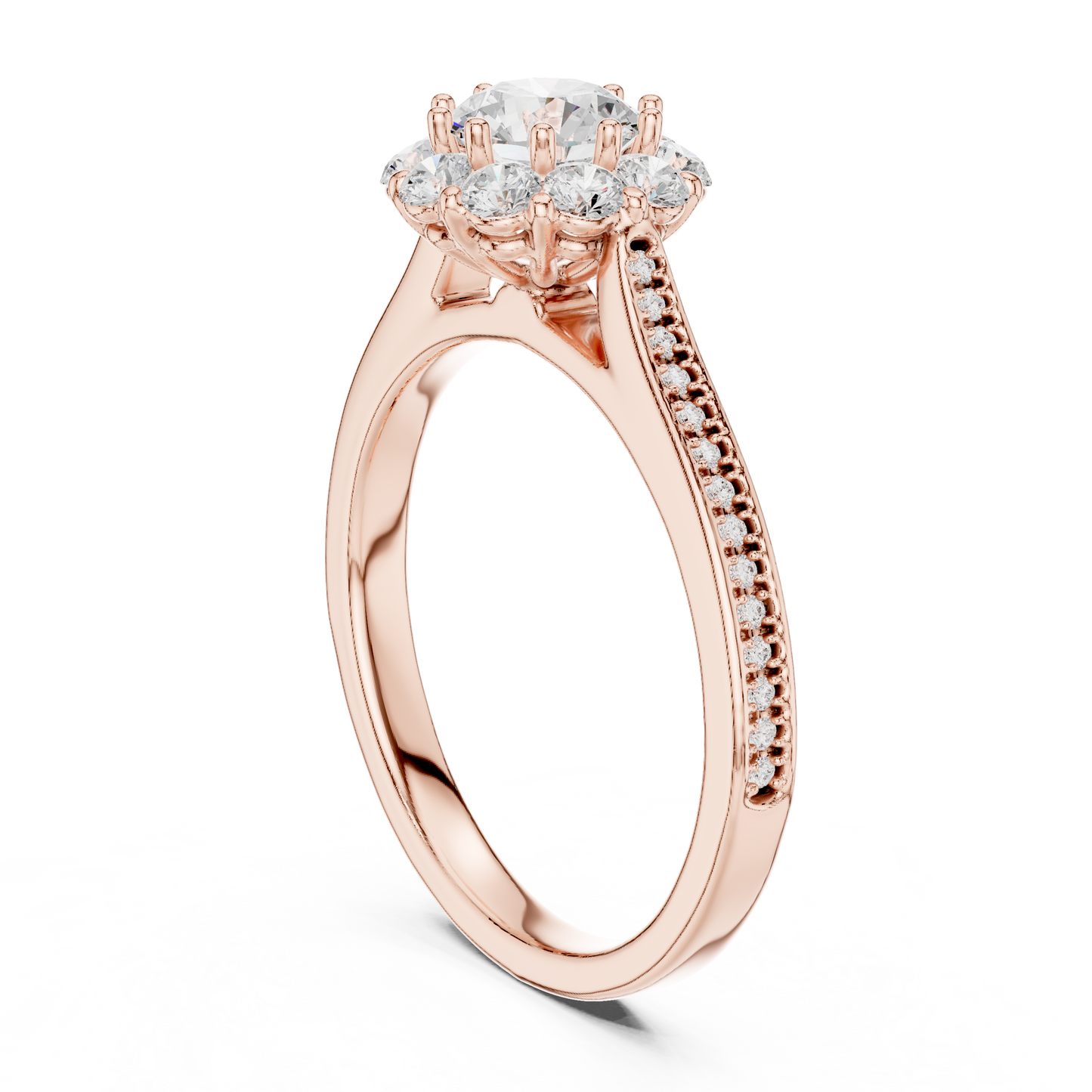1.32ctw Round Diamond Floral Crown Halo Engagement Ring - Solid Gold